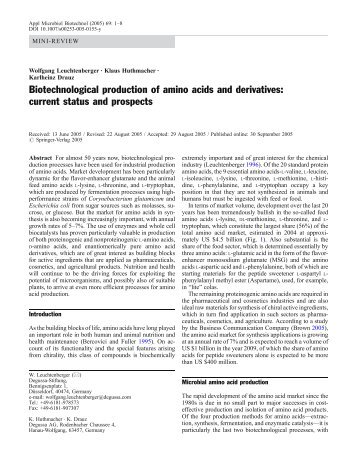 Biotechnological production of amino acids and derivatives: current ...