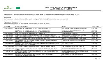 Public Tender Summary Of Awarded Contracts - Metrolinx