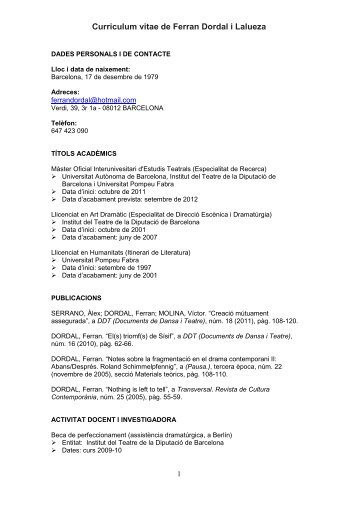 Curriculum vitae de Ferran Dordal i Lalueza - Eram
