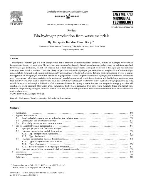 Bio-hydrogen production from waste materials