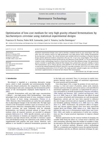 Optimization of low-cost medium for very high gravity ethanol ...