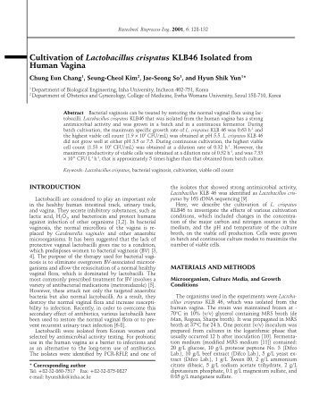 Cultivation of Lactobacillus crispatus KLB46 Isolated from Human ...