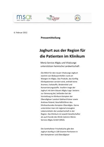 MSA setzt auf VitalZunge - Menü-Service-Allgäu