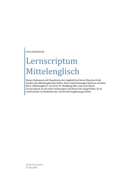 Lernscriptum Mittelenglisch - Leinstein.de