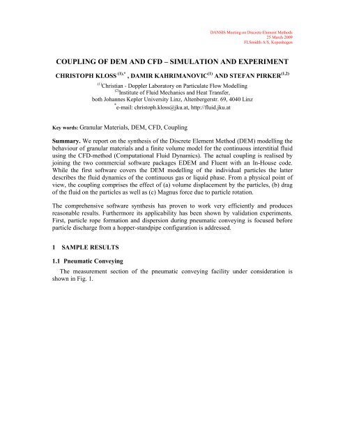 coupling of dem and cfd – simulation and experiment - DANSIS