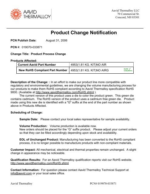 Product Change Notification - Aavid