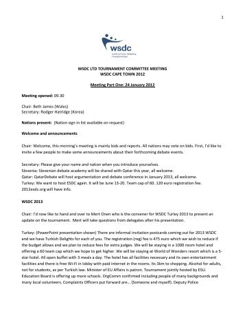 Minutes of Annual Meeting of WSDC Tournament Committee