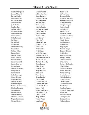 Fall 2012 Honors List