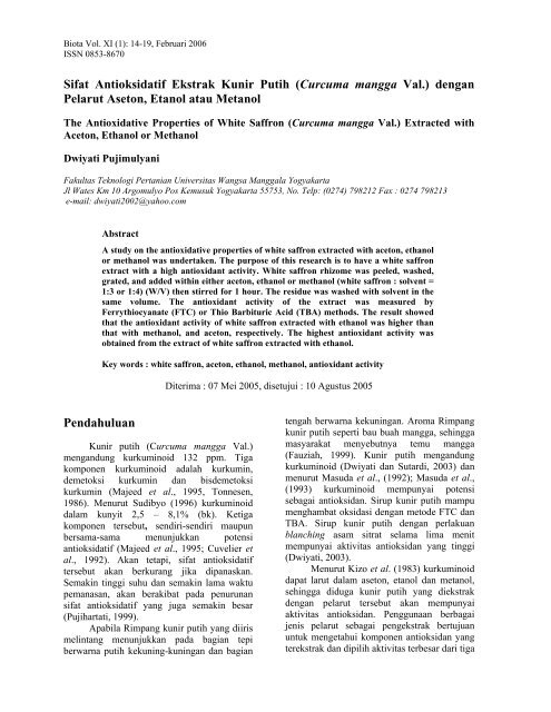 Sifat Antioksidatif Ekstrak Kunir Putih (Curcuma mangga Val ...