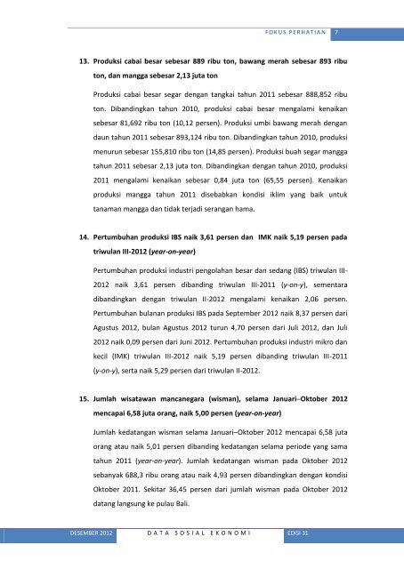 Laporan Bulanan Data Sosial Ekonomi Desember 2012