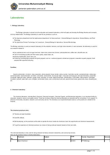 Laboratories - Fakultas Pertanian & Peternakan - Universitas ...