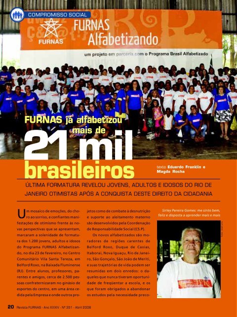 FURNAS já alfabetizou mais de 21 mil brasileiros