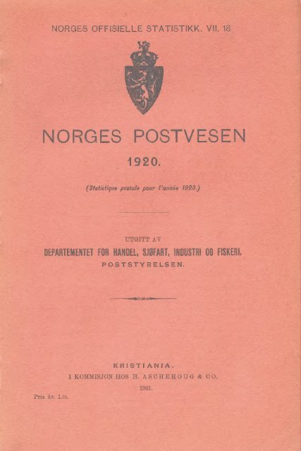 Norges Postvesen 1920 - SSB