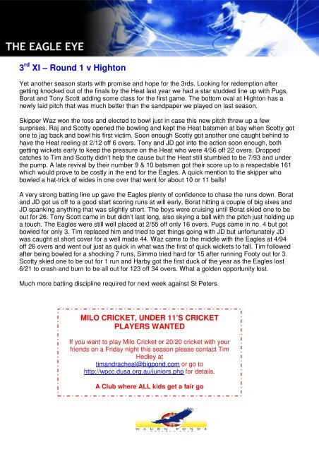 Newsletter 2 - Waurn Ponds Cricket Club - DUSA