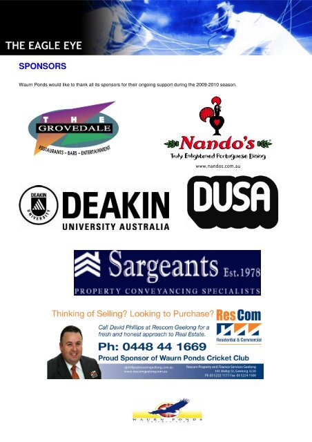Newsletter 2 - Waurn Ponds Cricket Club - DUSA
