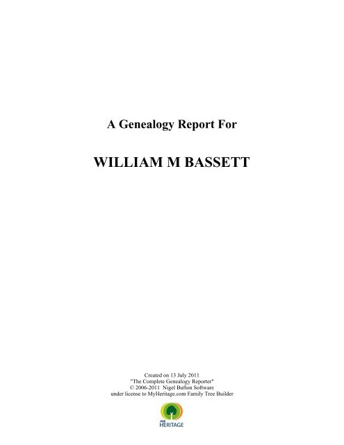 A Genealogy Report For WILLIAM M BASSETT - INGenWeb