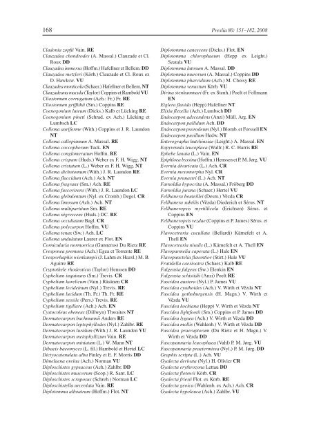 Checklist and Red List of lichens of the Czech Republic