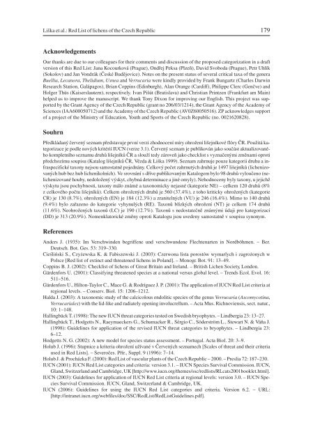 Checklist and Red List of lichens of the Czech Republic