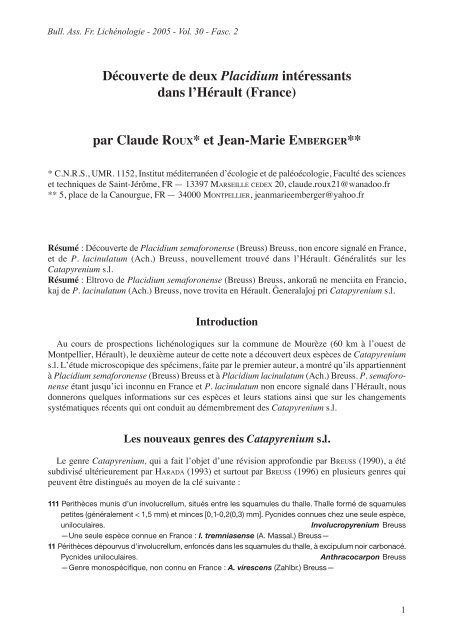 par Claude ROUX* et Jean-Marie EMBERGER - lichenologue