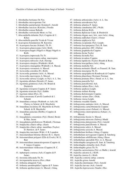 Checklist of lichens and lichenicolous fungi of Ireland - National ...