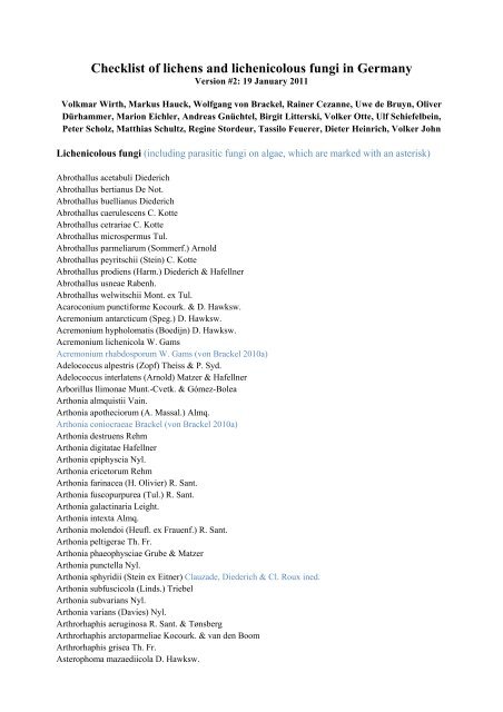 Checklist of lichens and lichenicolous fungi in Germany - GWDG