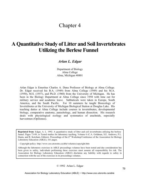 A Quantitative Study of Litter and Soil Invertebrates - Association for ...