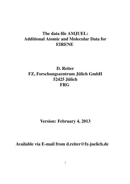 The data file AMJUEL: Additional Atomic and Molecular ... - eirene