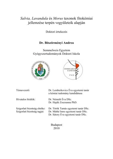 Dr. Böszörményi Andrea - Semmelweis Egyetem Doktori Iskola