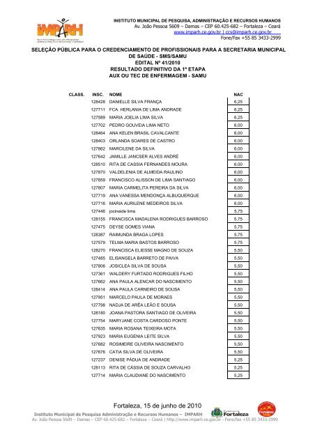 seleção pública para o credenciamento de profissionais - Imparh