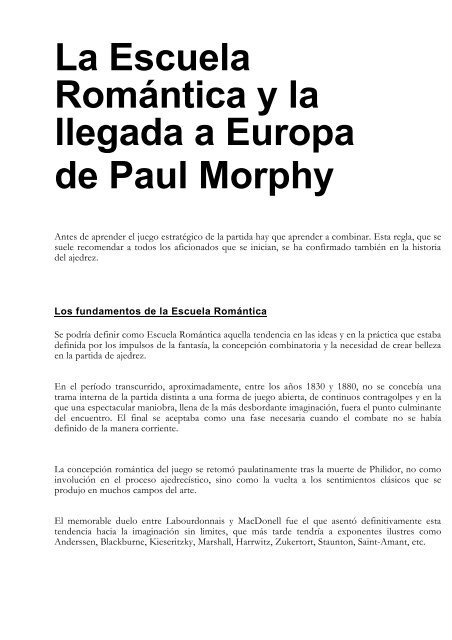 La Escuela Romántica y la llegada a Europa de Paul Morphy