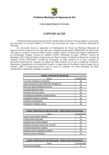 Convocação de Aprovados SMED - 4ª Chamada - Prefeitura de ...