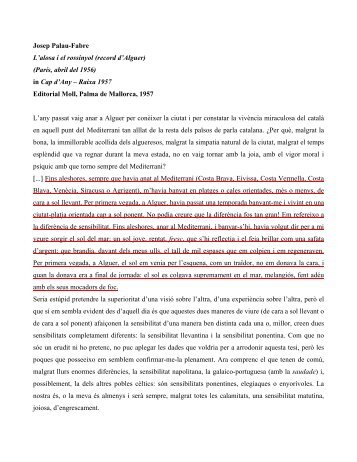 Josep Palau-Fabre L'alosa i el rossinyol (record d'Alguer) (París ...