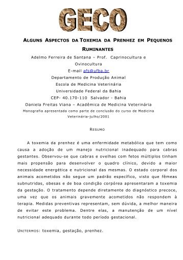 alguns aspectos da toxemia da prenhez em pequenos ruminantes