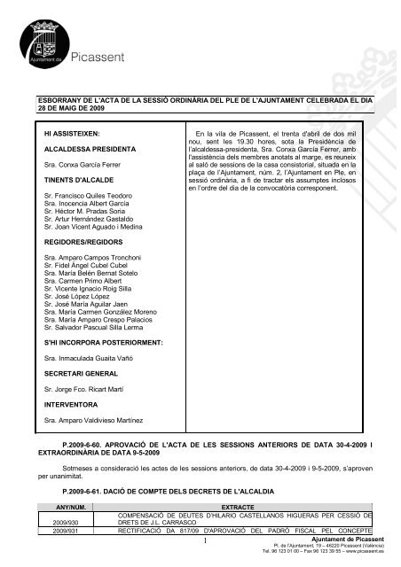 esborrany de l'acta de la sessió ordinària del ple de l'ajuntament ...