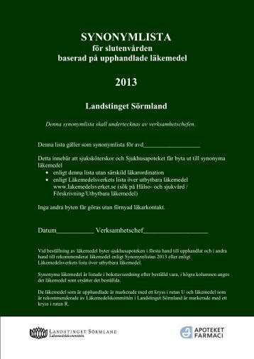 Synonymlistan för slutenvården 2013 - Landstinget Sörmland