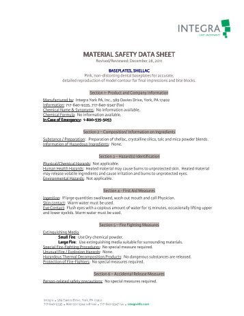 Baseplates Shellac MSDS