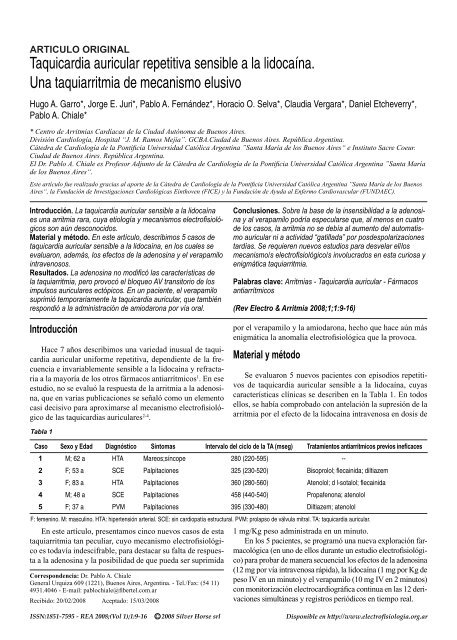 Taquicardia auricular repetitiva sensible a la lidocaína ... - IntraMed