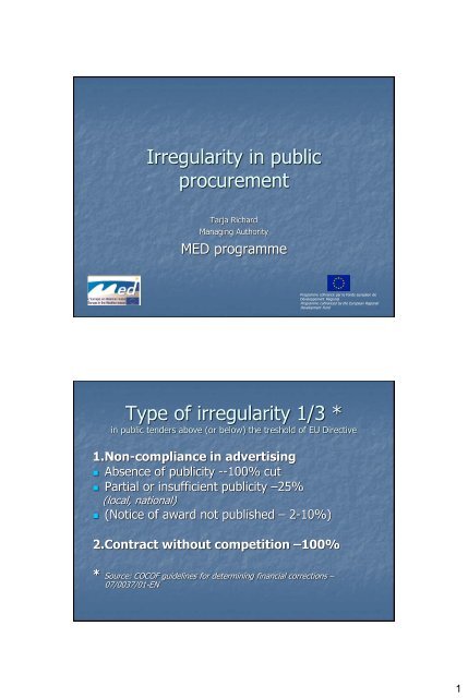 Irregularity in public procurement, Tarja Richards ... - Interact