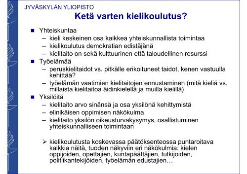 Kieliparlamentti 23032010 alustuspuheenvuoro Tarja Nikula SOLKI JY