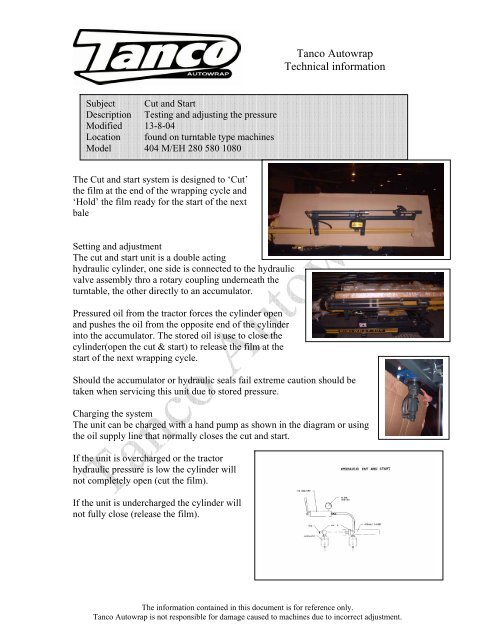 Tanco Autowrap Technical information