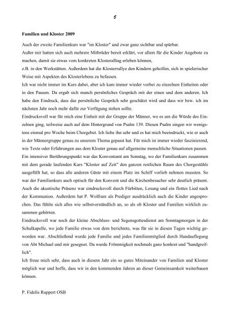 Rundbrief Familien und Kloster 2009 - der Abtei Münsterschwarzach