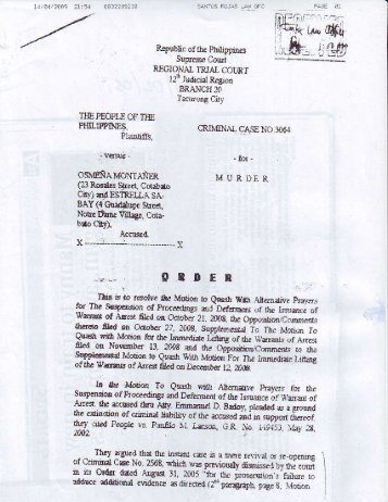 decision of the Tacurong City RTC on the motion to quash