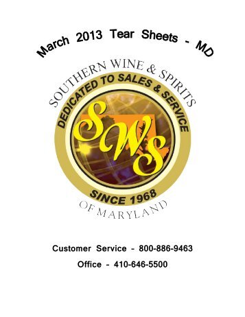 Customer Service – 800-886-9463 Office - Southern Wine & Spirits