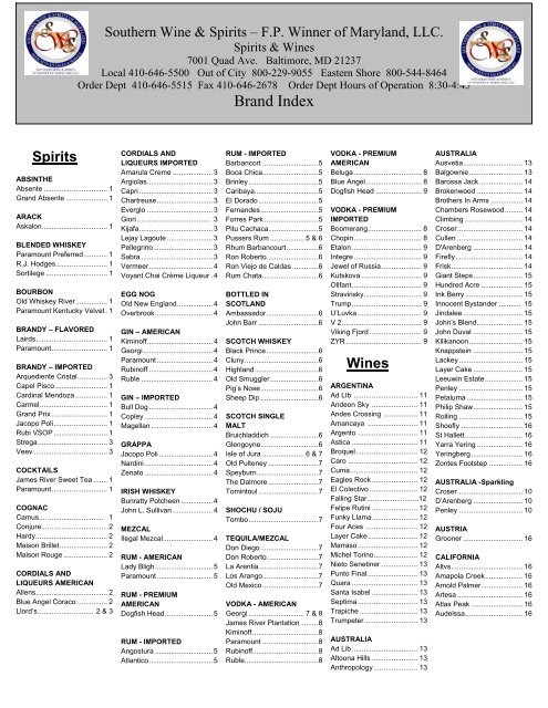 Brand Index - Southern Wine & Spirits