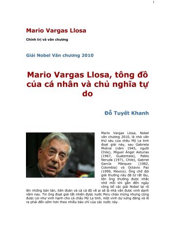 Mario Vargas Llosa, tông đồ của cá nhân và chủ nghĩa ... - Viet-studies