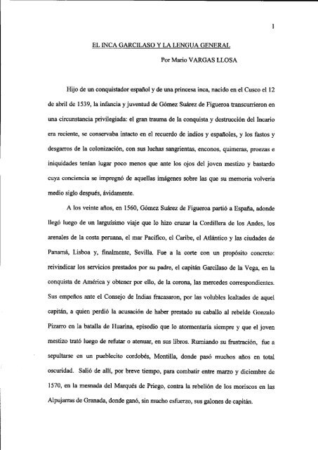 EL INCA GARCILASO Y LA LENGUA GENERAL Por Mario ...