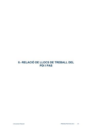 II.-RELACIÓ DE LLOCS DE TREBALL DEL PDI I PAS