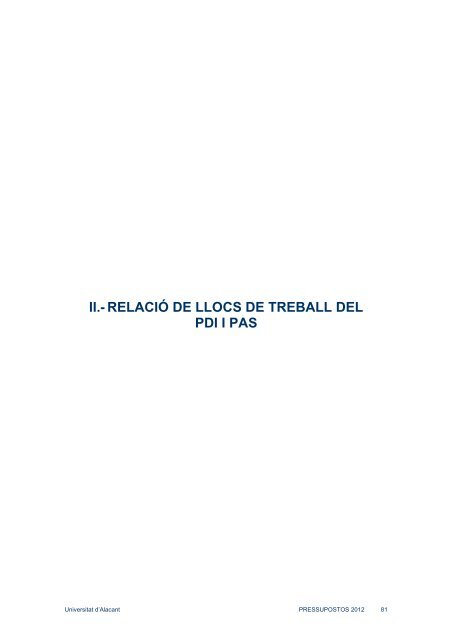 II.-RELACIÓ DE LLOCS DE TREBALL DEL PDI I PAS