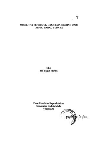 1. Mobilitas Penduduk Indonesia Dilihat Dari Aspek Sosial - BkkbN