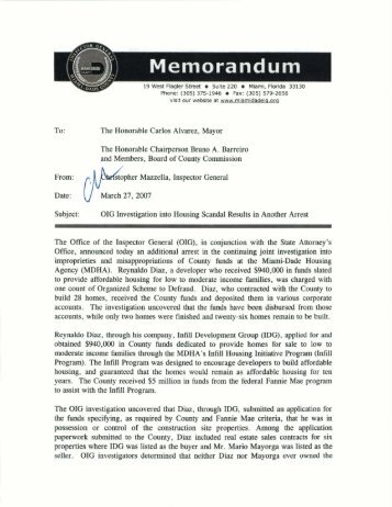 Memorandum - Miami-Dade County - Office of the Inspector General